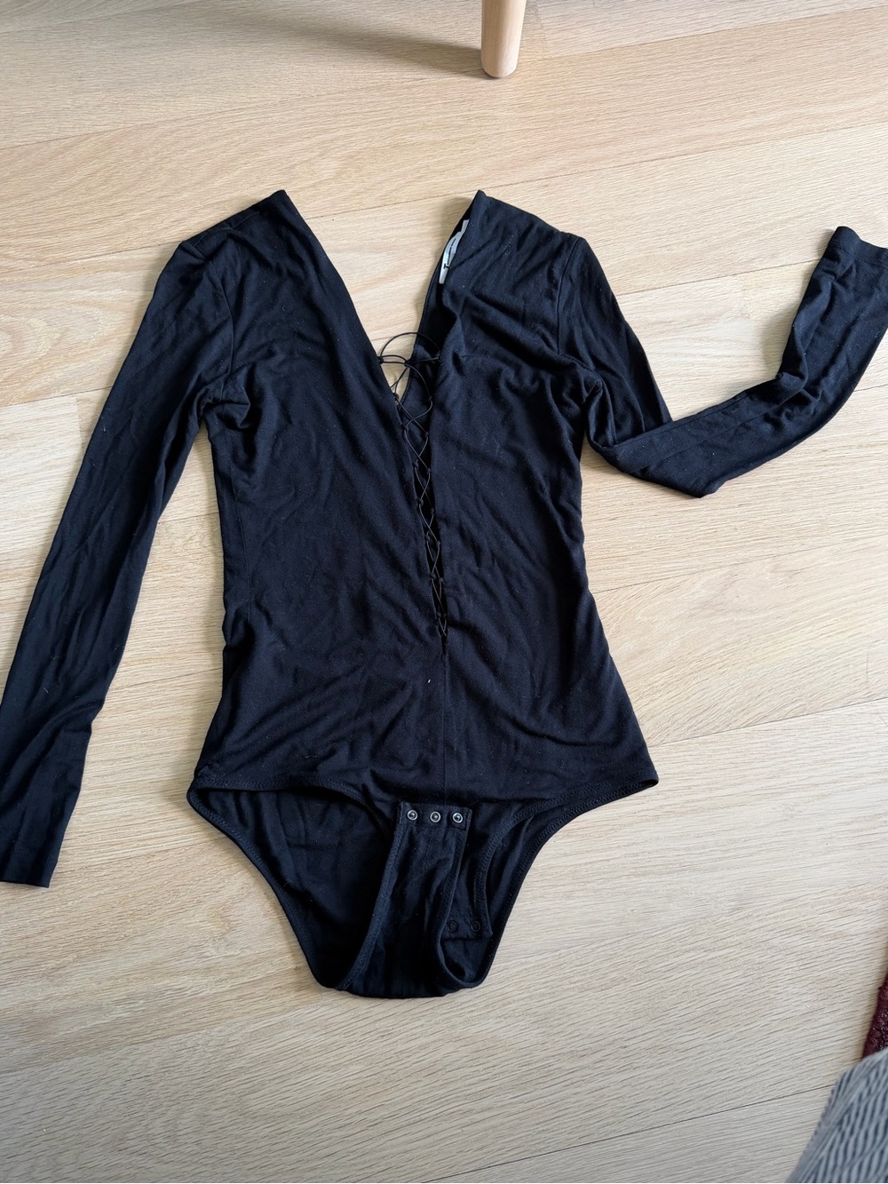 Alexander Wang Black Long-Sleeve Lace-Up V-Neck Bodysuit